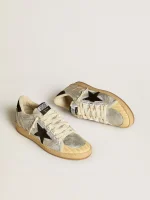 Golden Goose Ball Star LAB in silver leather with black suede star and heel tab | ggoose.org