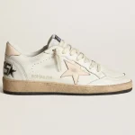 Golden Goose Ball Star LTD in white nappa with a salmon-pink nappa star | ggoose.org