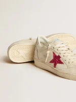 Golden Goose Ball Star LTD with fuchsia glitter star and light gray suede heel tab | ggoose.org