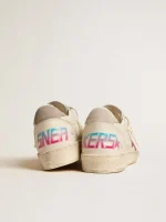 Golden Goose Ball Star LTD with fuchsia glitter star and light gray suede heel tab | ggoose.org