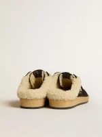 Golden Goose Ball Star Sabots in black glitter with black star and shearling lining | ggoose.org
