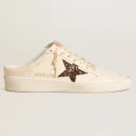 Golden Goose Ball Star Sabots in ivory nappa with bronze glitter star | ggoose.org