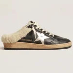 Golden Goose Ball Star Sabots in nappa with platinum star and shearling lining | ggoose.org