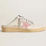 Golden Goose Ball Star Sabots in white nappa with an old-rose leather star | ggoose.org