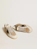 Golden Goose Ball Star in beige nubuck and nappa with black Swarovski crystal star | ggoose.org