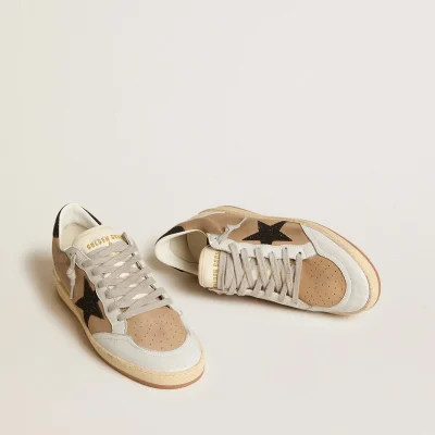 Golden Goose Ball Star in beige nubuck and nappa with black Swarovski crystal star | ggoose.org