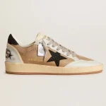 Golden Goose Ball Star in beige nubuck and nappa with black Swarovski crystal star | ggoose.org
