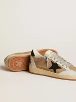 Golden Goose Ball Star in beige nubuck and nappa with black Swarovski crystal star | ggoose.org