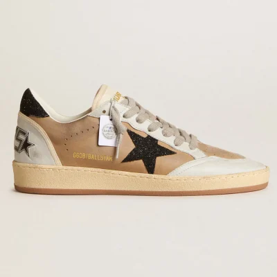 Golden Goose Ball Star in beige nubuck and nappa with black Swarovski crystal star | ggoose.org