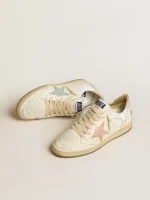 Golden Goose Ball Star in nylon and leather with pink and light blue star and beige heel tab | ggoose.org