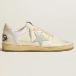 Golden Goose Ball Star in nylon and leather with pink and light blue star and beige heel tab | ggoose.org