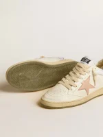 Golden Goose Ball Star in nylon and leather with pink and light blue star and beige heel tab | ggoose.org