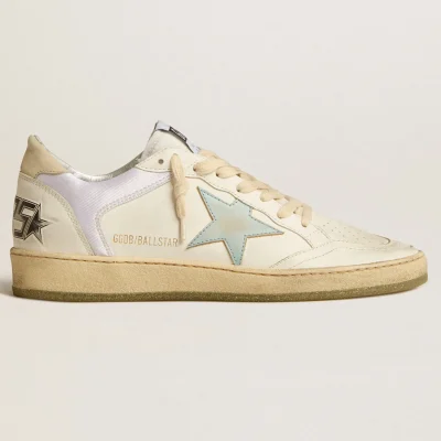 Golden Goose Ball Star in nylon and leather with pink and light blue star and beige heel tab | ggoose.org