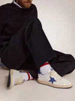 Golden Goose Men's Ball Star in white nappa with blue star and heel tab | ggoose.org