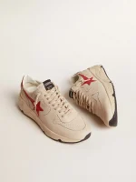 Men's Running Sole in gray nappa leather with red nappa leather star and heel tab | ggoose.org