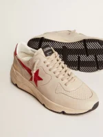 Men's Running Sole in gray nappa leather with red nappa leather star and heel tab | ggoose.org