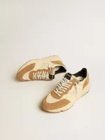 Men's Running Sole in ivory nylon and tobacco suede | ggoose.org