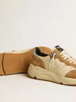 Men's Running Sole in ivory nylon and tobacco suede | ggoose.org