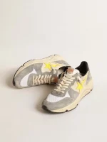 Running Sole in beige nylon and gray suede with yellow star | ggoose.org