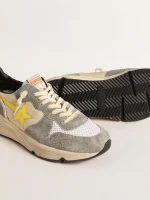 Running Sole in beige nylon and gray suede with yellow star | ggoose.org