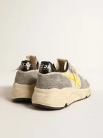 Running Sole in beige nylon and gray suede with yellow star | ggoose.org