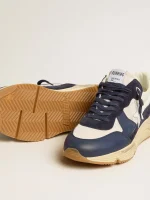 Running Sole in cream mesh and blue leather with a white leather star | ggoose.org