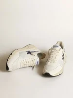 Running Sole in white leather and mesh with blue laminated leather star | ggoose.org