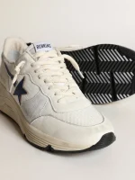 Running Sole in white leather and mesh with blue laminated leather star | ggoose.org