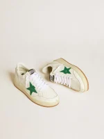Golden Goose Women's Ball Star 2 with green leather star and metallic leather heel tab | ggoose.org