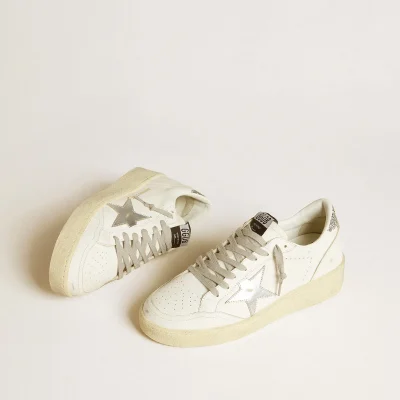 Golden Goose Women's Ball Star 2 with silver leather star and silver glitter heel tab | ggoose.org