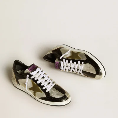Golden Goose Women’s Ball Star LAB in silver leather with brown leather star and black heel tab | ggoose.org