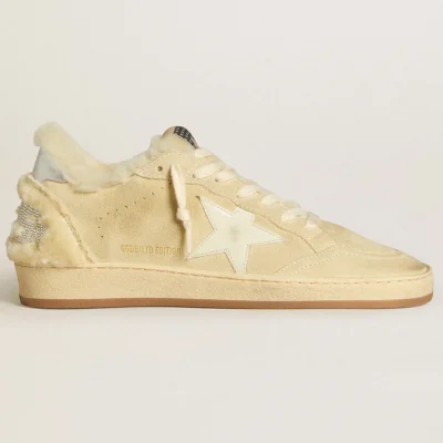Golden Goose Women's Ball Star LTD in suede and shearling with white patent leather star | ggoose.org