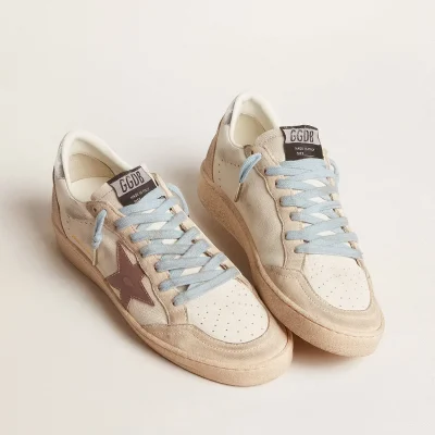 Golden Goose Women's Ball Star LTD in white nappa and pearl suede with mauve leather star | ggoose.org