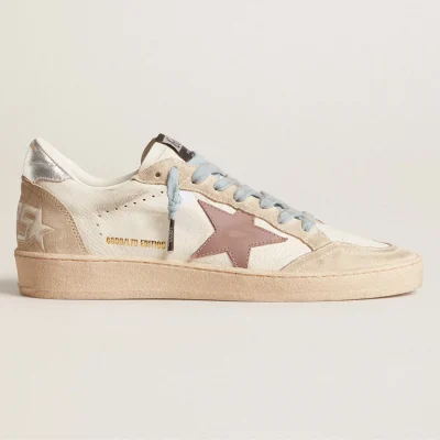 Golden Goose Women's Ball Star LTD in white nappa and pearl suede with mauve leather star | ggoose.org
