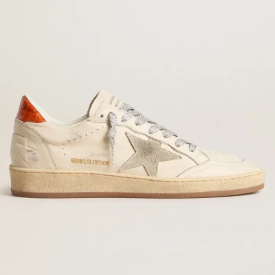 Golden Goose Women's Ball Star LTD with ice-gray suede star and orange heel tab | ggoose.org