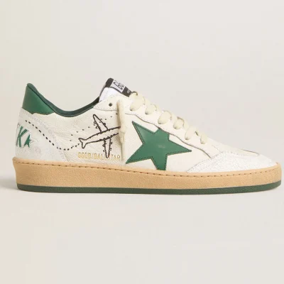 Golden Goose Women's Ball Star Wishes in white nappa leather with green leather star and heel tab | ggoose.org