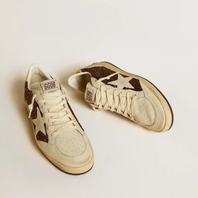 Golden Goose Women's Ball Star in glitter with leather star and metallic leather heel tab | ggoose.org