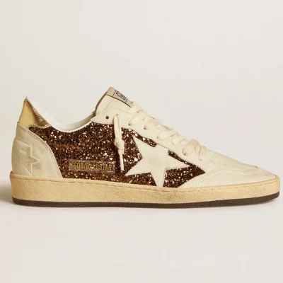 Golden Goose Women's Ball Star in glitter with leather star and metallic leather heel tab | ggoose.org