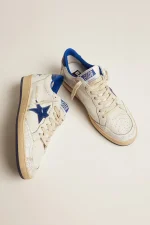 Women's Ball Star in white nappa with bright blue metallic leather star and heel tab | ggoose.org