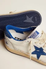 Women's Ball Star in white nappa with bright blue metallic leather star and heel tab | ggoose.org