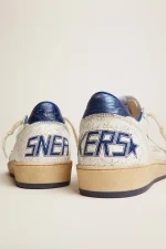 Women's Ball Star in white nappa with bright blue metallic leather star and heel tab | ggoose.org