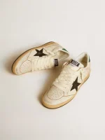 Golden Goose Women’s Ball Star with black leather star and green leather heel tab | ggoose.org