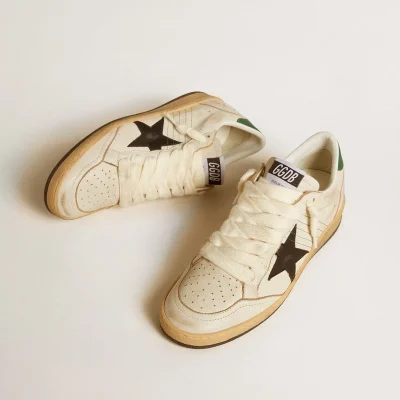 Golden Goose Women’s Ball Star with black leather star and green leather heel tab | ggoose.org