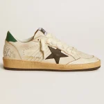 Golden Goose Women’s Ball Star with black leather star and green leather heel tab | ggoose.org