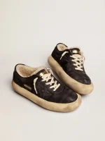 Women's Space-Star shoes in quilted black nylon with shearling lining | ggoose.org