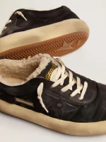 Women's Space-Star shoes in quilted black nylon with shearling lining | ggoose.org