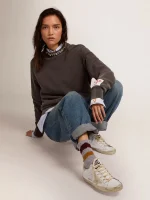 Golden Goose Women's Super-Star with gold sparkle foxing and metal stud lettering | ggoose.org