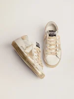 Golden Goose Women's Super-Star with gold sparkle foxing and metal stud lettering | ggoose.org