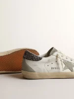 Golden Goose Women’s Super-Star with gray star and dark gray glitter heel tab | ggoose.org