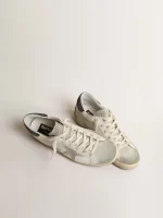 Golden Goose Women’s Super-Star with gray star and dark gray glitter heel tab | ggoose.org